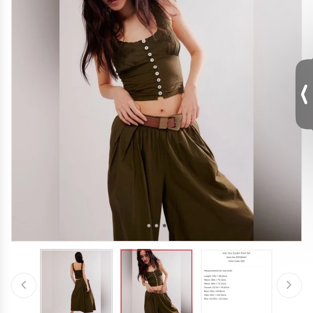 Free People Olive Into You Eyelet Pants Set XS